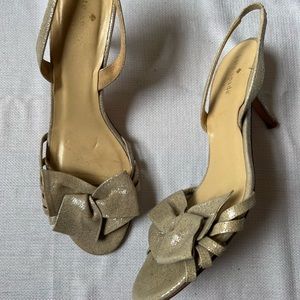 Kate Spade Metallic Silver Bow Slingback Stiletto Heels 9